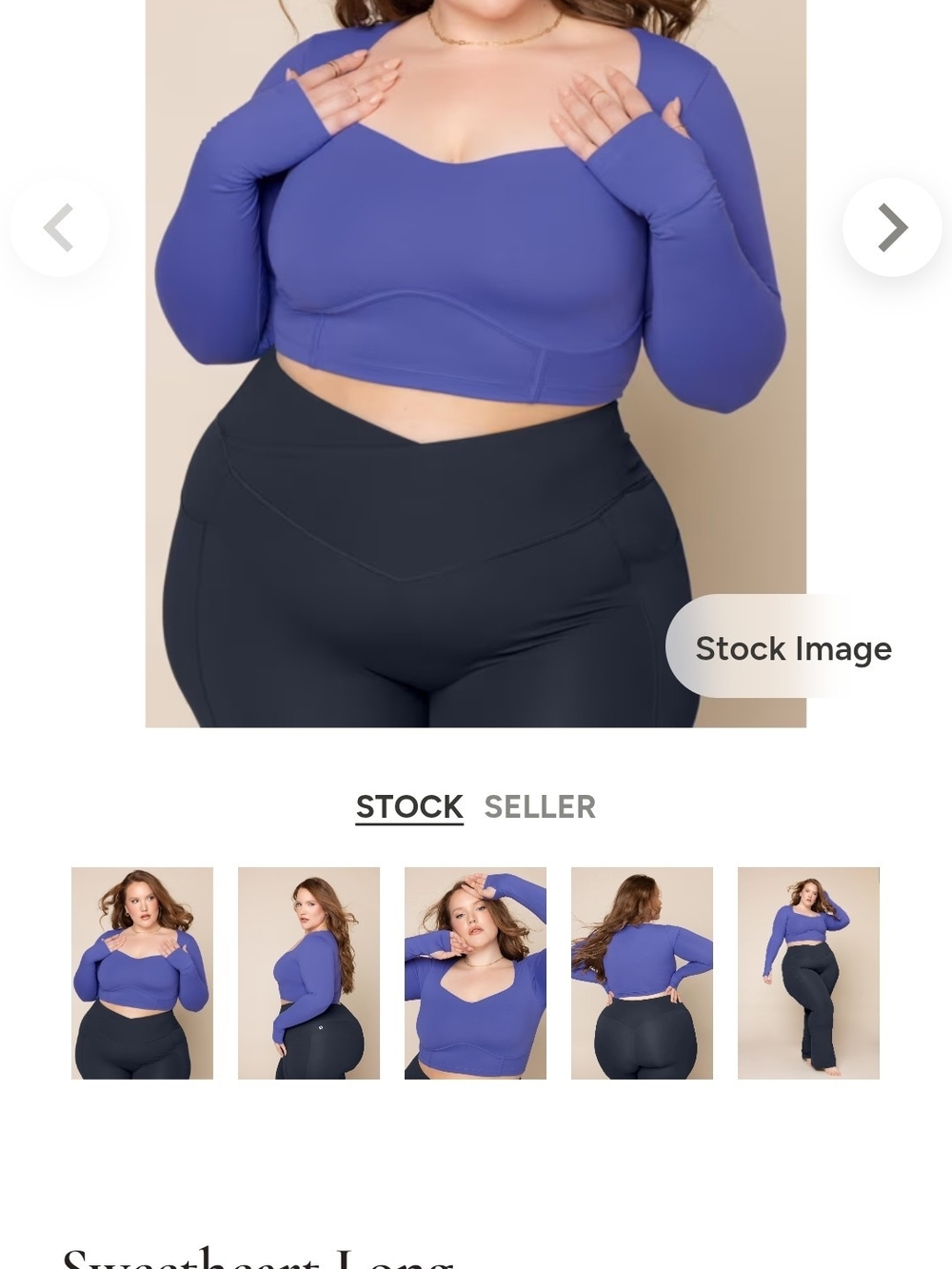 Popflex NWOT Sweetheart Long Sleeve Crop Top - Iris